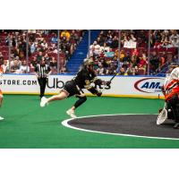 Vancouver Warriors forward Ryan Martel takes a shot against the Buffalo Bandits