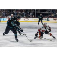 Tahoe Knight Monsters' Sloan Stanick battles Kansas City Mavericks' Zack Trott